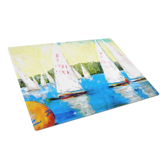 Carolines Treasures MW1094LCB Sailboats Round the Mark Glass Cutting Board Large 12H x 16W multicolor