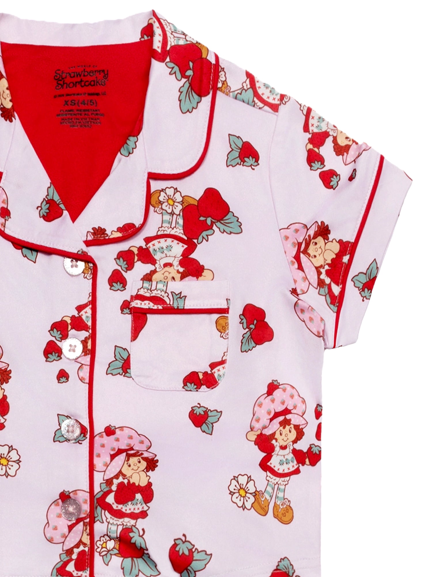 Strawberry Shortcake Girls Button Front Top and Pants Pajama Set, 2-Piece, Sizes 4-12