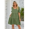 thumbnail image 4 of Womens Summer Dresses 2024 Swing V Neck Short Sleeve Midi Dress with Packet Fashion Casual Fit Elegant Vacation Sundress (Army Green,Medium), 4 of 5