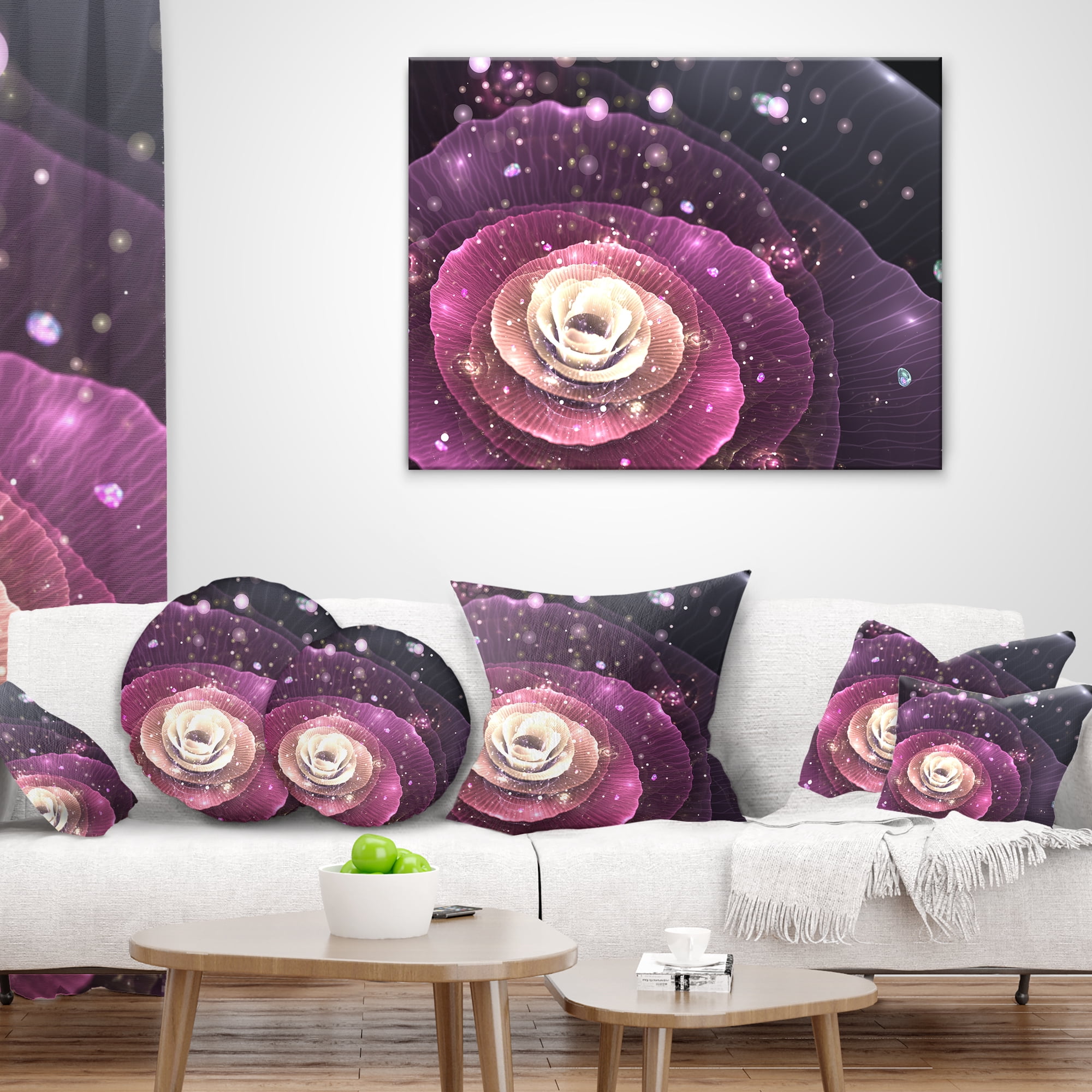 Designart Pink Flower with Sparkles - Floral Throw Pillow - 12x20
