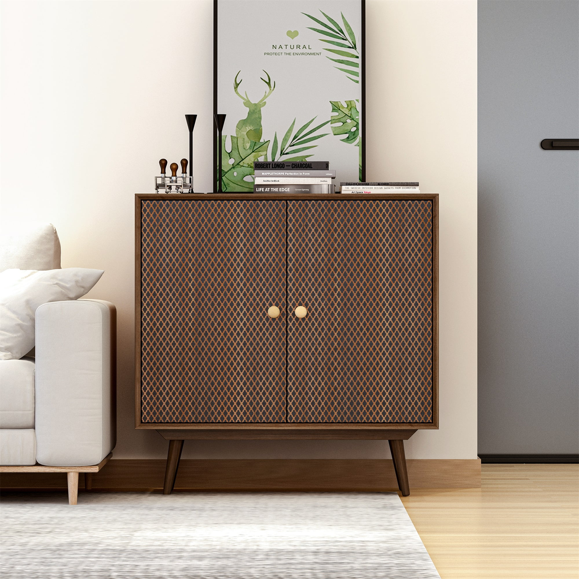 Spaco Patterned Cabine with 2 Door Solid Wood for Living Room and Bedroom, Brown Spaco Patterned Cabine with 2 Door Solid Wood for Living Room and Bedroom, Brown