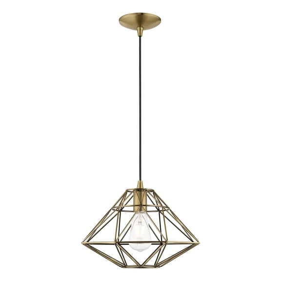 41323-01 Livex Lighting Geometric Shade - One Light Mini Pendant in Contemporary Style - 13.5 Inches wide by 13 Inches high-Antique Brass Finish