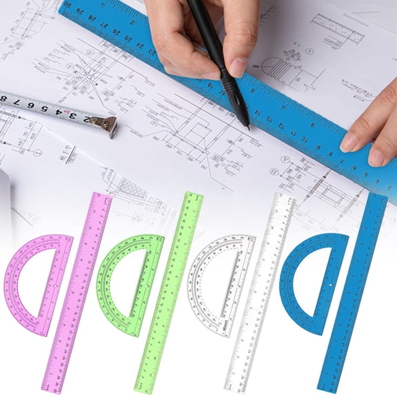 Geometry Ruler and Protractor Set, 2 PCS Transparent Plastic Measuring Tools, 12 Inch Clear Ruler & 6 Inch Protractor for Math, Drafting, Drawing, Architecture, Engineering, Art Projects