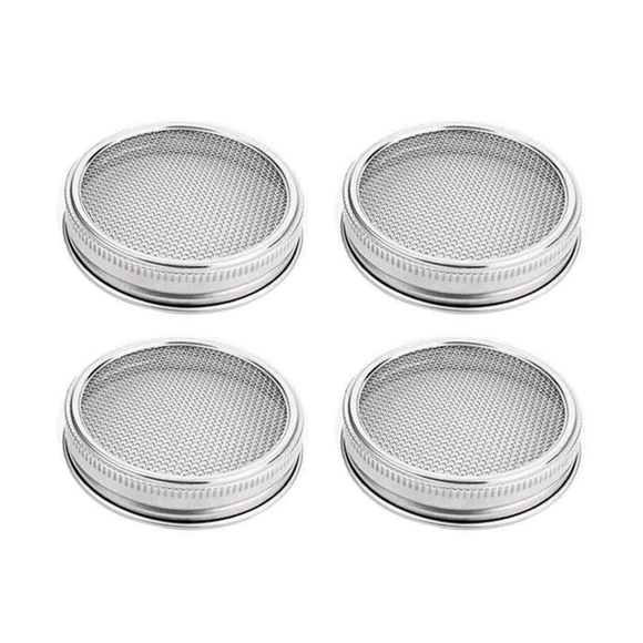 4 Pack Stainless Steel Sprouting Jar Lid for Wide and Wide Mouth Mason Jar for Growing Sprouts