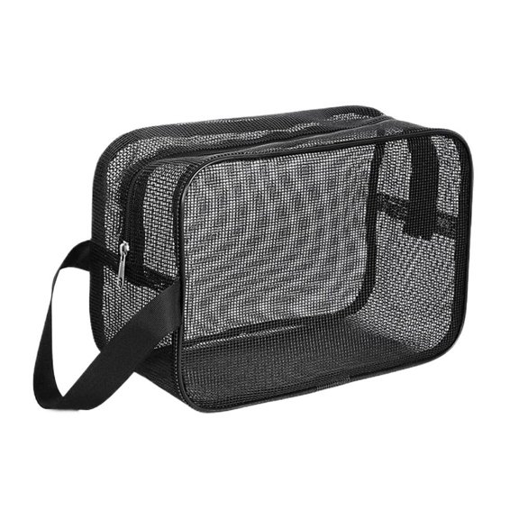 Men's Mesh Toiletry Bag - Zipped Travel Shaving & Cosmetic Pouch, Water-Draining for Travel & Washing