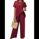 thumbnail image 2 of Conjunto de Dos Piezas de Verano para Mujer, Corta, Cuello Redondo, Pierna , Pantalón . Vino Tinto S, 2 of 7