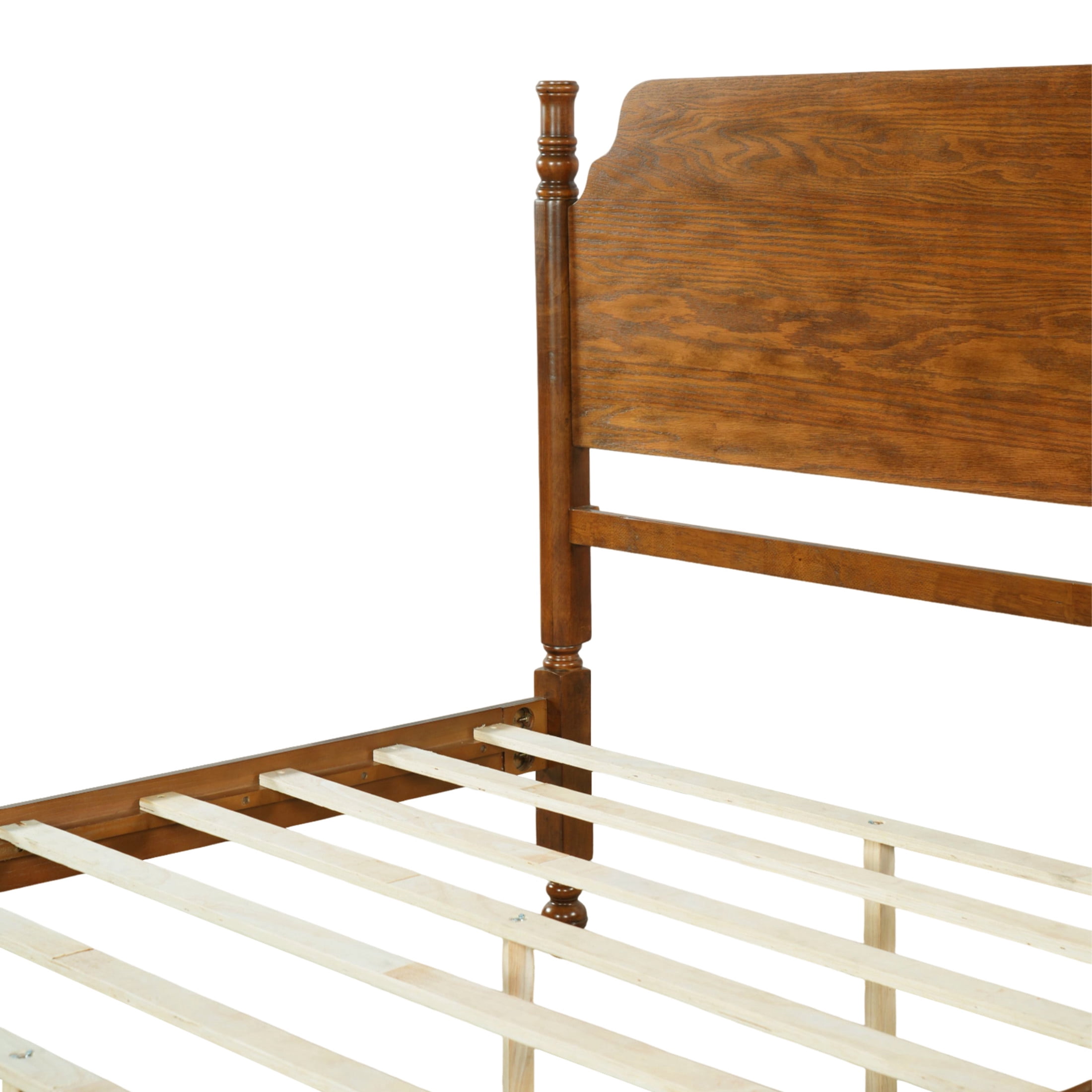 Noble House Queen Spindle Platform Bed with Headboard, Traditional Wood Bed Frame, Light Walnut