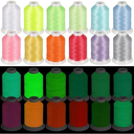 12 Colors Glow in The Dark Embroidery Thread Colorful Polyester Embroidery Machine Thread 550 Yard Luminary Embroidery Thread Sewing Thread for Embroidery Quilting Sewing Decorations