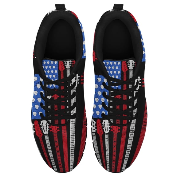 Guitar American Flag Running Shoes Sneakers Mesh Black Size 3.5