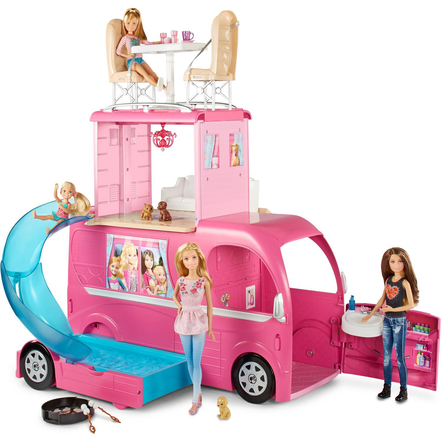 Barbie PopUp Camper Playset Pool Swimming Glam Van Girls Toys Barbies