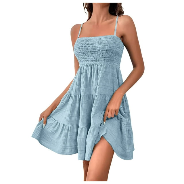 Short Dress Solid Ruffle Hem Short Dress Sleeveless Summer Mini Sexy Dress