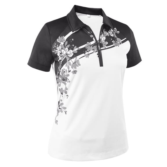 Monterey Club Women's Cab Blossom Print Contrast Golf Polo Shirt #2616