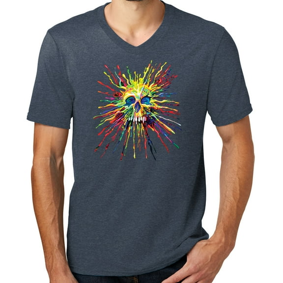 Mens SPLATTER SKULL Modern Slim Fit T-shirt, 4XL Heathered Navy