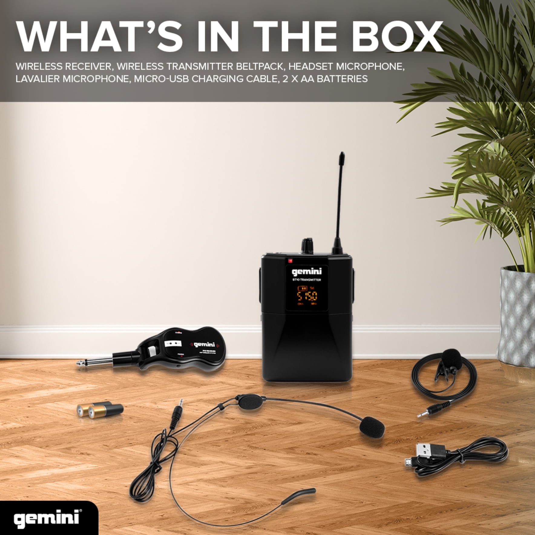 Gemini GMU-HSL100 UHF Single-Channel Wireless Microphone System with Headset Microphone and Lavalier Microphone, GMU-HSL100