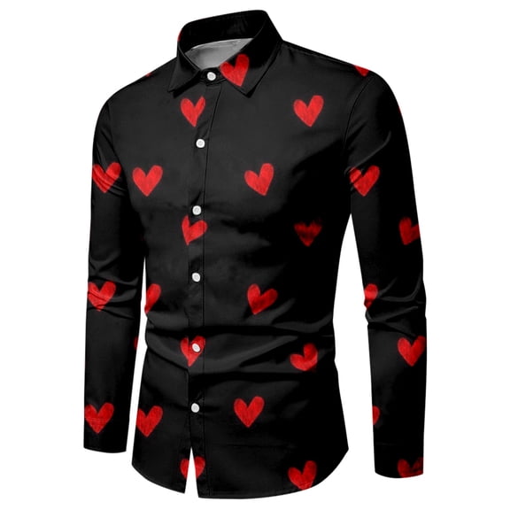 JHHLSF Men's Valentine's Day Slim British Style Work Fashion Daily Long Sleeved Shirt Black,L