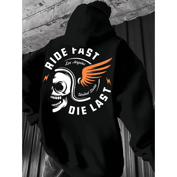 Hoodie Lettering & Motorcycle Graphic , High Quality for Motorcycle Enthusiasts - Casual Outdoor Riding Apparel