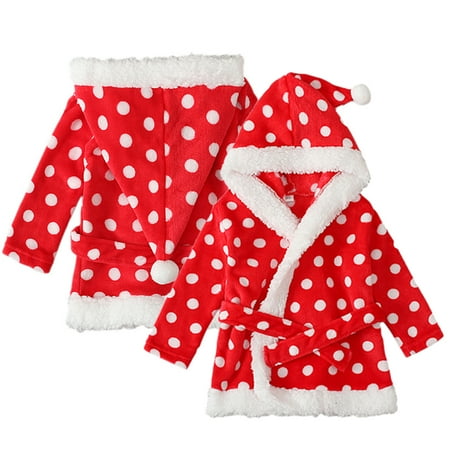 

KYAIGUO Toddler Baby Christmas Bathrobe Withhoodie for Boys Girls Cartoon Robe Soft Fleecepajamas Sleepwear Cotton Bath Towel Soft Fuzzy Beltbathrobe for 9M-4Y