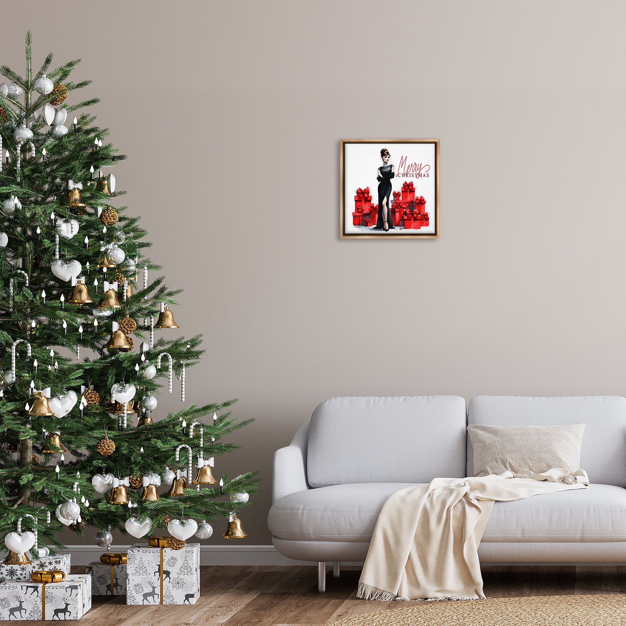 Stupell Industries Trendy Merry Christmas Holiday Painting Brown Floater Framed Canvas Art Prints Wall Art, 18 x 18