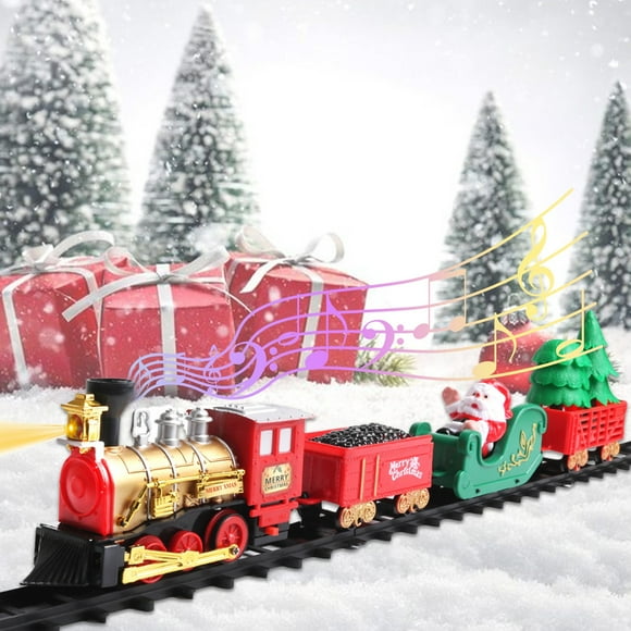 Pisexur Baby Toys Christmas Electric Train Children's Toy Mini Simulation Train Toy Gift Retro Lighting Music Assembly Electric Rail Car Toy Baby Dolls,Car Toys for 3-5 Years Boys Girls