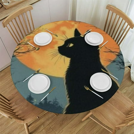 

Patifu Cute Cat Round Tablecloth Outdoor Fitted Polyester with Elastic Edge 31 -35