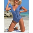 thumbnail image 3 of Sociala Womens Backless One Piece Bath Suit Sexy V Neck Swimsuit Ruffled Swimsuit, 3 of 4
