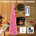 thumbnail image 3 of HMASYO 6 FT Pop Up Christmas Tree with 100 LED Lights & Remote, Pink Christmas Tinsel Tree, Collapsible Artificial Pencil Tree for Home Office Party Decor, USB Powered Timer Lights, Easy Assembly, 3 of 8