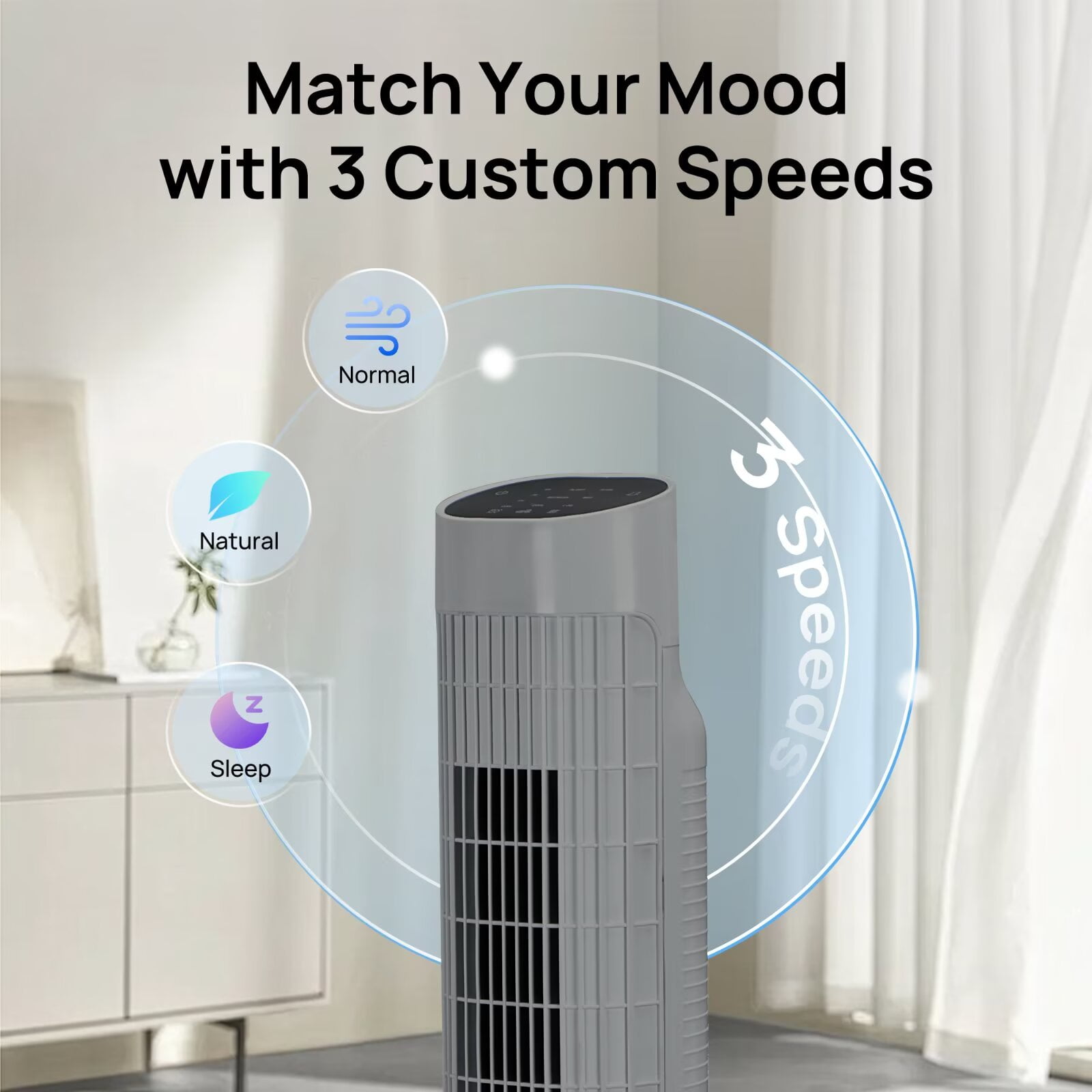 Tower Fan for Bedroom, 31" Oscillating Electric Fan with Remote, 3 Modes, Quiet Fan for Home, Office(Gray)