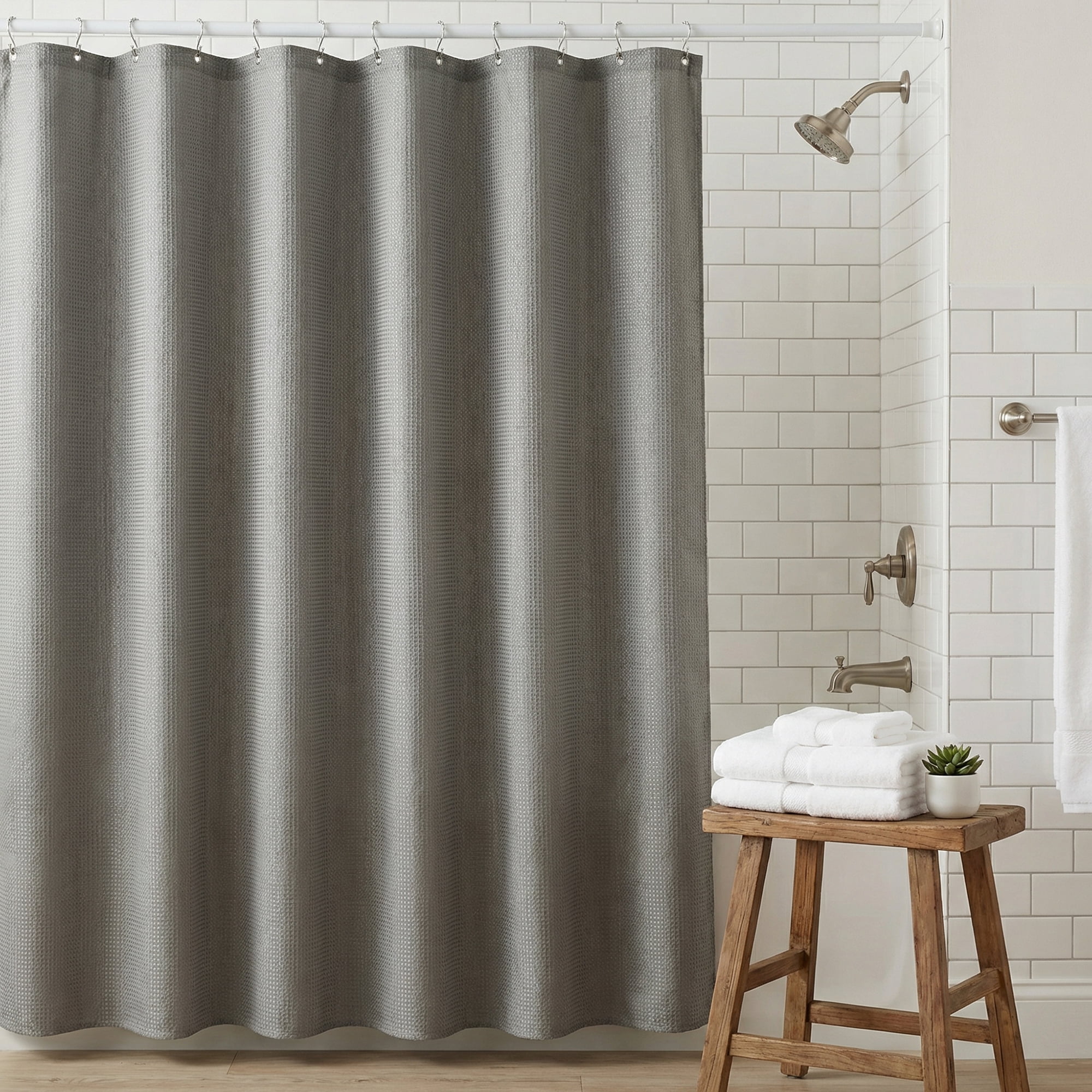Unique Bargains Waterproof Geometry Shower Curtain Set with 12 Hooks Grey 71"W x 71"L