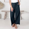 thumbnail image 2 of HBYJLZYG Wide Leg Pants, Cotton Linen Pants For Women Versatile Elastic Waist Solid Color Spring Summer Pants Trousers With Pocket, 2 of 6