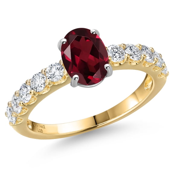 Gem Stone King 14K Two Tone Gold Red Rhodolite Garnet and Lab Grown Diamond Engagement Ring for Women | 2.00 Cttw | Oval 8X6MM | Gemstone January Birthstone | Size 8