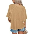 thumbnail image 6 of JUUNthy Womens Summer T-Shirt, Round Neck Loose Fit Short Sleeve Trendy Casual Blouse Khaki XL, 6 of 6
