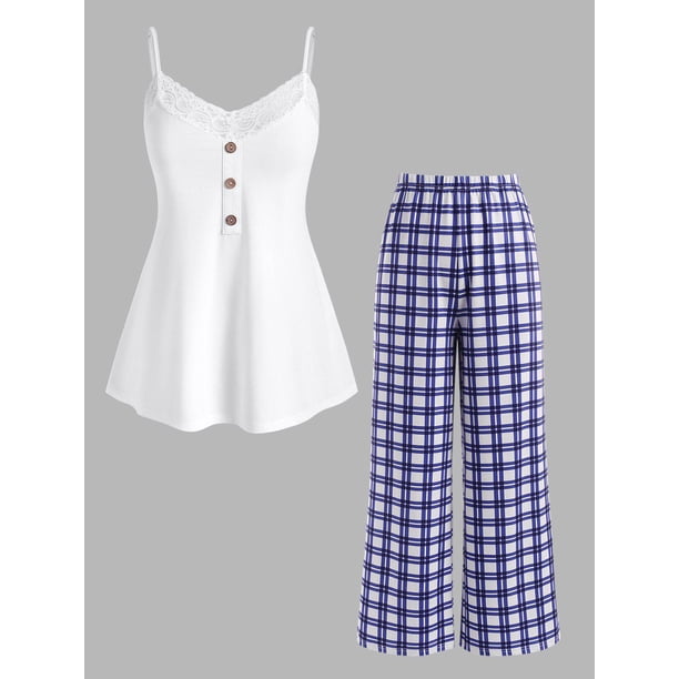 Jersey Plaid Plaid Pajama Cami Top y Pantalones Rosegal Pijamas y Batas Tallas Grandes