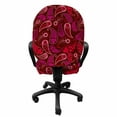 thumbnail image 3 of Paisley Office Chair Slipcover, Rhythmic Drop Shaped Motifs on Dark Tone Background Illustration, Protective Stretch Decorative Fabric Cover, Standard Size, Dark Maroon Pastel Pink, by Ambesonne, 3 of 5