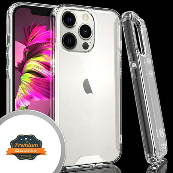 Xpression Case for Apple iPhone 13 Pro Max (6.7") Ultra Slim Body Frame [Shock-Absorption] Hybrid Rubber Gummy TPU Clear Hard Back Phone Cover [Transparent]