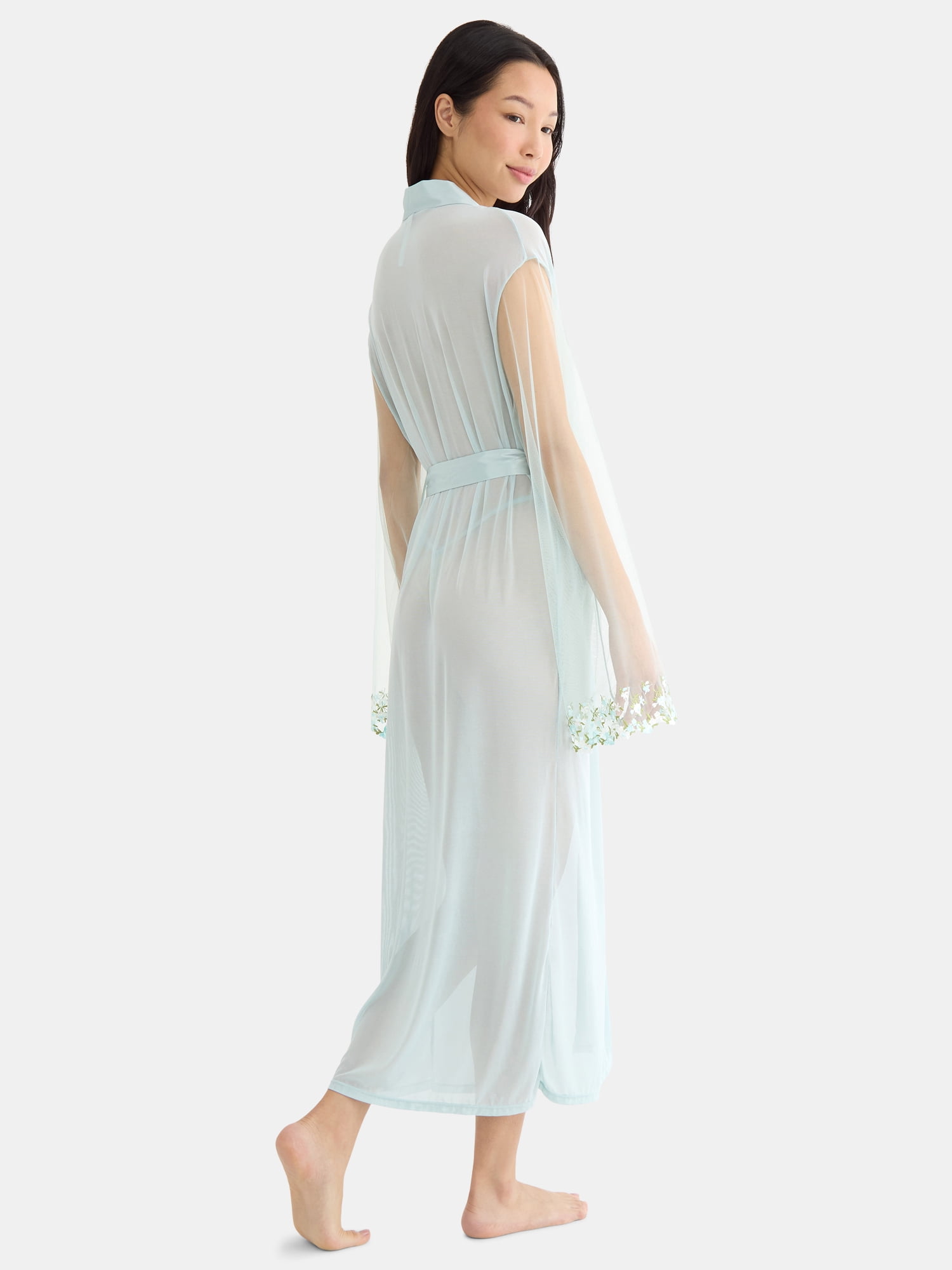 Just Sexy Lingerie Women’s and Women's Plus Bridal, Sheer, Long Robe with Embroidered Sleeves, Sizes S-3X