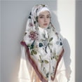 thumbnail image 7 of Flower Print Hijab Laser Cut Edge Headscarf Premium Cotton Voile Soft Fashion Square Scarf, 7 of 7