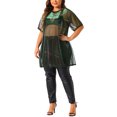 thumbnail image 2 of Agnes Orinda Plus Size Party Tops for Women Sheer Mesh  Holographic Short Sleeve Crew Neck Long Blouse, 2 of 4