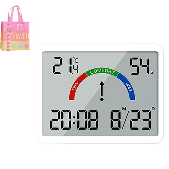 Digital Wall Clock with Temperature & Humidity Monitor - Large Display, Battery Operated, Perfect for Kitchen, Bedroom, Office, Fridge Mount Included(XX)