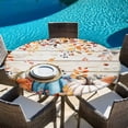 thumbnail image 6 of Orange Blue Fall Round Tablecloth, Fitted Table Cover with Elastic for 55"-60" Round Tables, Pumpkins Retro Botanical Thanksgiving Table Cloth Outdoor Indoor Dinning Party Waterproof Tablecloths, 6 of 7