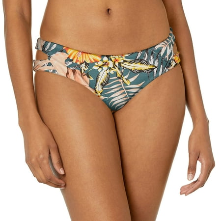 Bikini Lab Women s Cut Out Hipster Bikini Swimsuit Bottom  Dark Teal//Tropical Oasis  Large