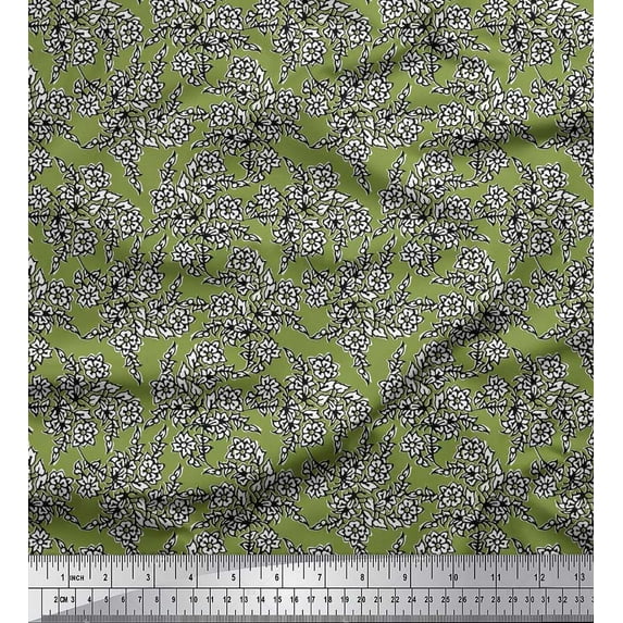 Soimoi Silk Fabric Leaves & Floral Block Print Fabric by Yard 42 Inch Wide