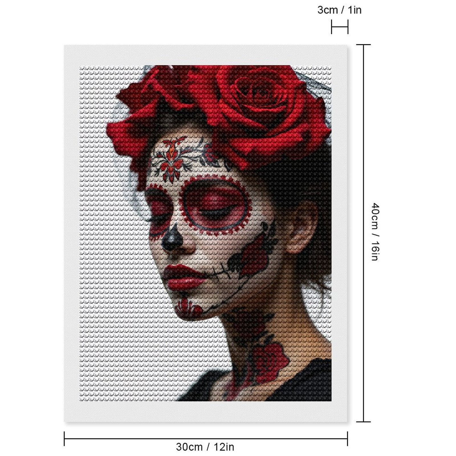 Diamond Art Kits for Adults, Painted Red Roses Skull Face 5D Diamond Painting Kits for Adults Beginners, DIY Full Drill Diamond Painting, Gem Art and Crafts 12x16