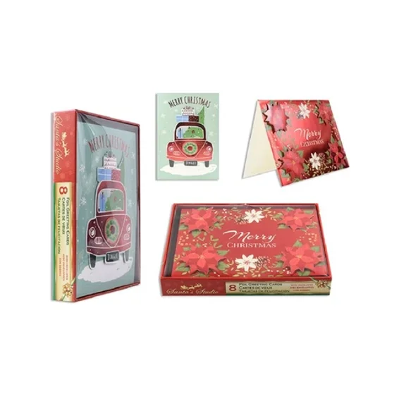 16 Assorted Foil Christmas Cards With Envelopes 2 Box Set