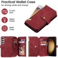 thumbnail image 2 of Wallet Case for Samsung Galaxy S22 Plus, Samsung S22 Plus Wallet Phone Case, Premium Zipper (with Wristlet) Flip Leather Phone Case for Samsung S22 Plus - Red, 2 of 16