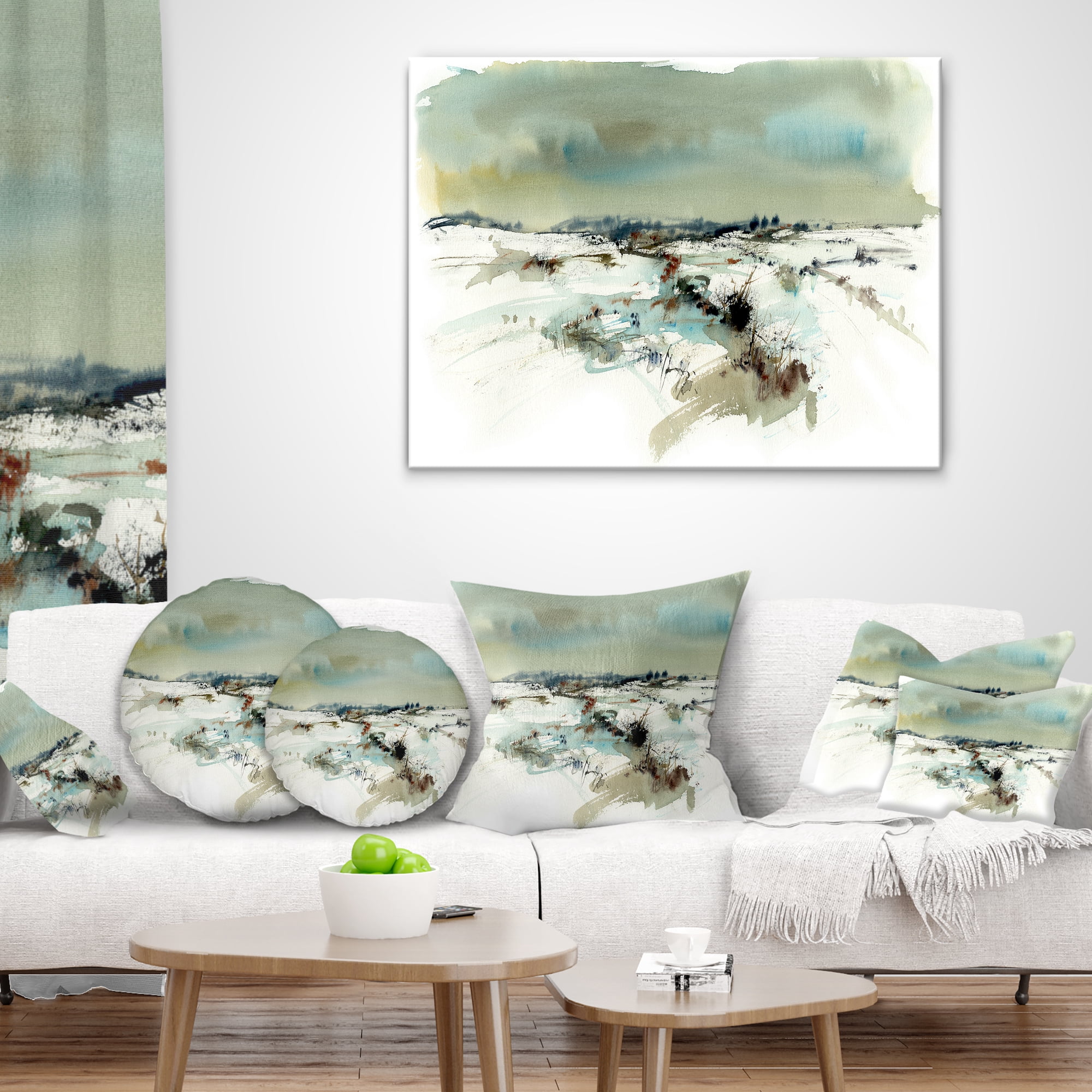Designart Snowy Landscape Watercolor - Landscape Painting Throw Pillow - 16x16