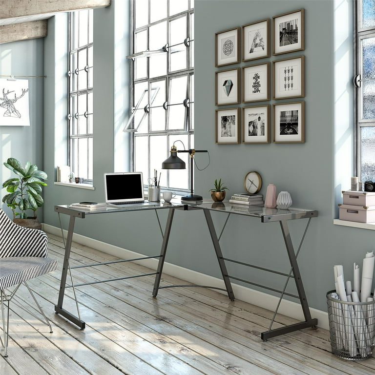 Ameriwood Home Glass L Shaped Computer Desk Gray
