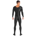 thumbnail image 3 of YONGHS Men's Shiny Glossy Long Sleeve Unitard Full Bodysuit Leotard Jumpsuit Halloween Zentai Black M, 3 of 7