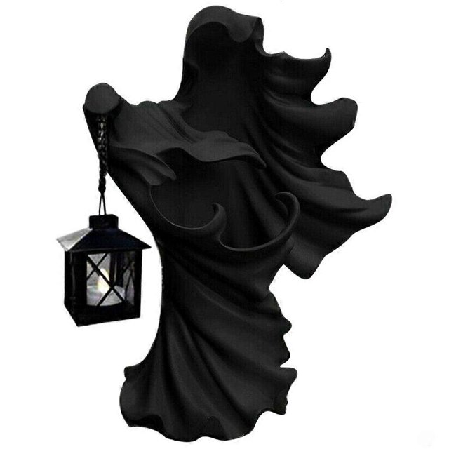 Ghost Halloween Witch Ornament with Lantern Energy Saving Resin Statue for Garden Courtyard Decor