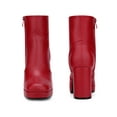 thumbnail image 2 of BLISSFUL STEP Women's Ankle Boots Faux Leather Platform Block Heel Squared Toe Zipper Closure Boots Red 7.5, 2 of 7