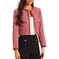 thumbnail image 4 of INSPIRE CHIC Womens Houndstooth Blazer Collarless Open Front Crop Plaid Tweed Jacket S 3, 4 of 4